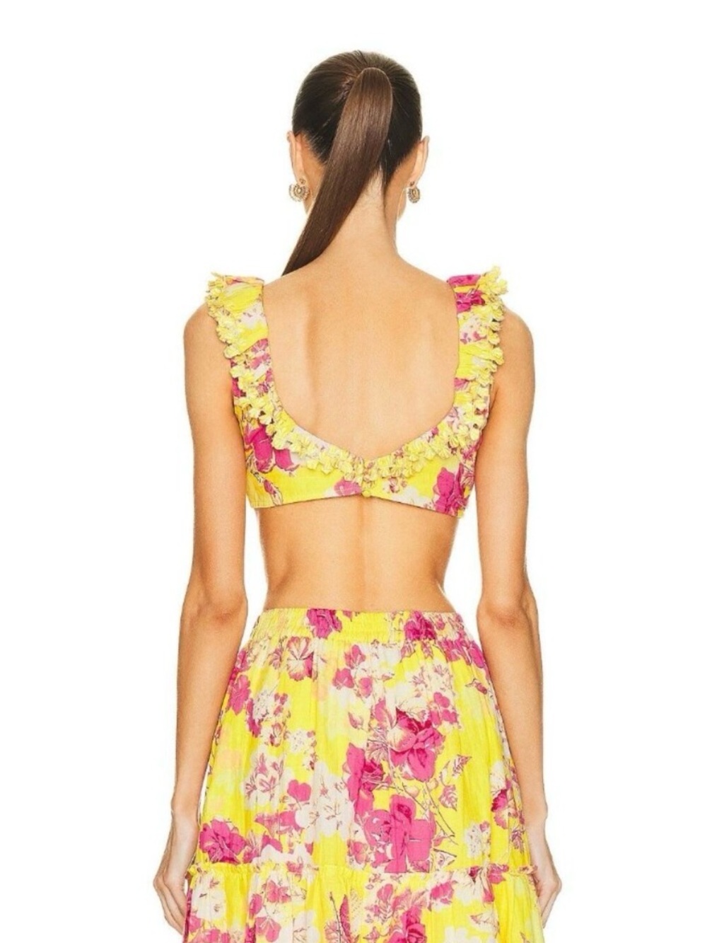 HEMANT & NANDITA Yellow and Pink Floral Ruffle Top and Matching Skirt ๐๐๐บ - Picture 2 of 8